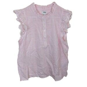 NWOT J. Crew Pink Striped Ruffle Front Flutter Sleeve Eyelet Top Medium